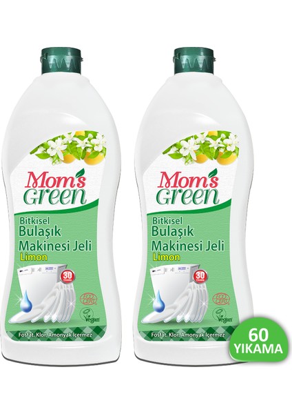 Mom's Green 2'li Set   Bitkisel Bulaşık Makinesi Jel Deterjanı Limon   750 ml