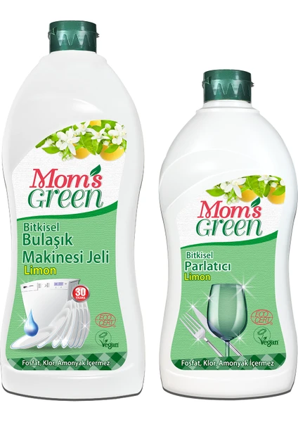 Mom's Green Bitkisel Bulaşık Makinesi Jel Deterjanı 750 ml  ve Bitkisel Parlatıcı 500 ml 2 Li Set