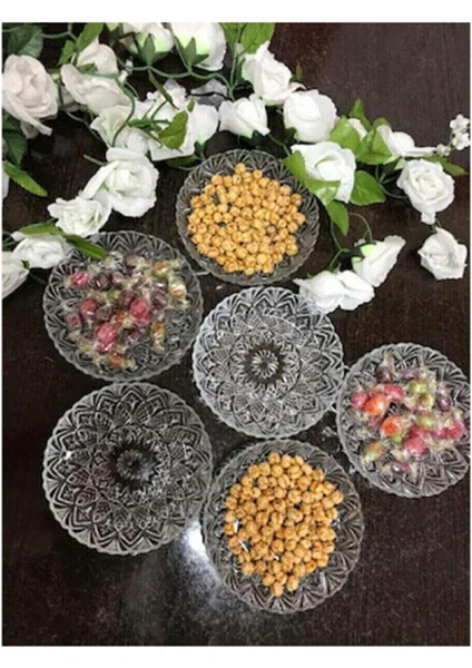 Cam Tabak Kristal Model Kahvaltılık Çerez Tatlı Tabağı 6'lı Paket