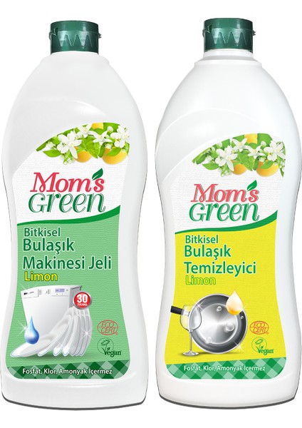 Mom's Green 2'li Set Mom's Green Bitkisel Bulaşık Makinesi Jeli + Bitkisel Bulaşık Temizleyici - Limonlu Eco