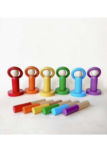 Doğal Ahşap Oyuncak Waldorf Renkli Peg Bebek Halka Daire Çubuk Montessori Eğitici Oyun Seti fiyatları