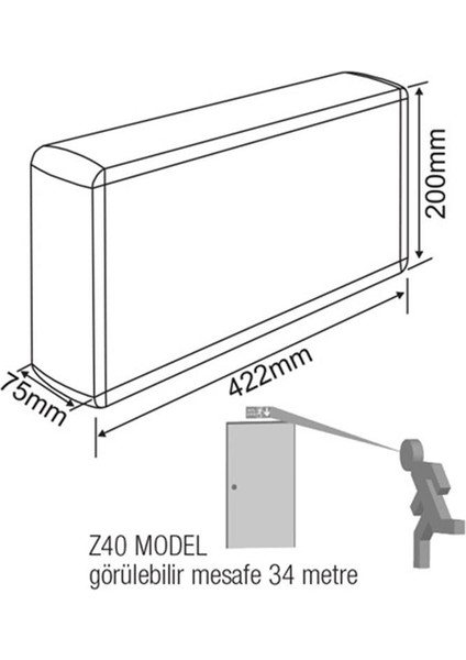 Dekolite Z Serisi Eko AE-4213-LE Acil Çıkış Yönlendirme Armatürü Sürekli ve Kesintide 180 Dak. Yanan 20XF LED