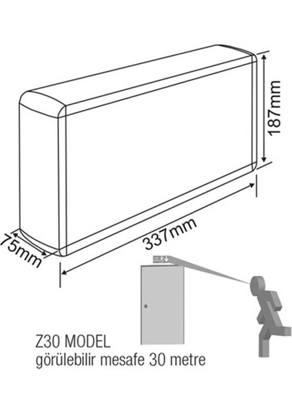 Dekolite Z Serisi Eko AE-3223-LE  Acil Çıkış Yönlendirme Armatürü Sürekli ve Kesintide 180 Dak. Yanan 20XF LED