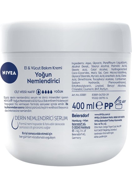 Nivea Yoğun Nemlendirici El & Vücut Bakım Kremi 400 ml