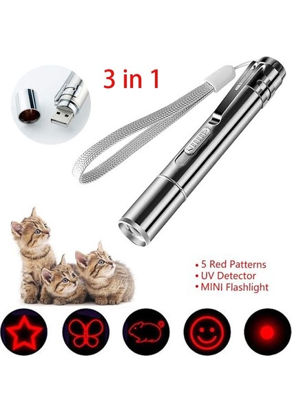 3'ü 1 Arada USB Şarj Edilebilir Komik Kedi Avcısı Oyuncak - Gümüş (Yurt Dışından)