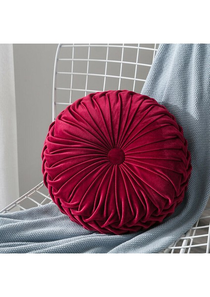 Kadife Pileli Futon Yuvarlak Yer Minderi 33X11CM