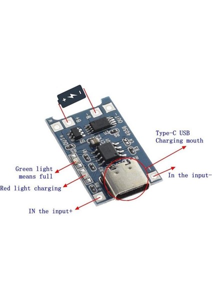TP4056 Lipo Li-Ion Pil Şarj Modülü 1s 3.7V Type-C Pil Şarj Devresi