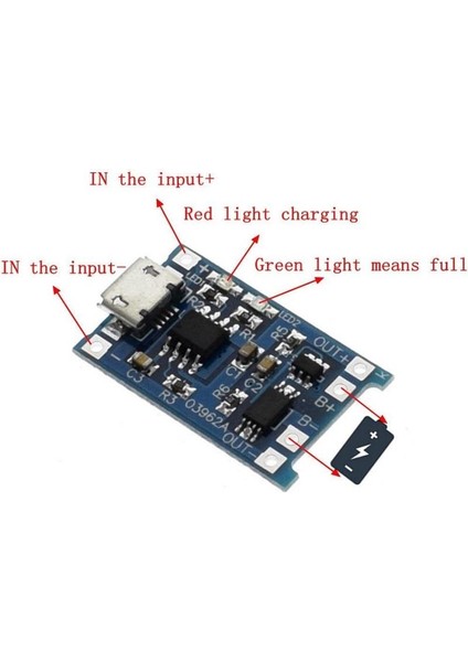 TP4056 Lipo Li-Ion Pil Şarj Modülü 1s 3.7V Type-C Pil Şarj Devresi