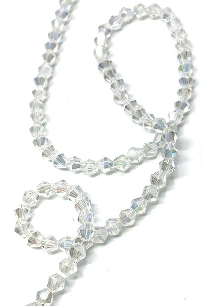 4 mm Piramit Kristal Cam Boncuk Janjanlı Şeffaf Beyaz Renk