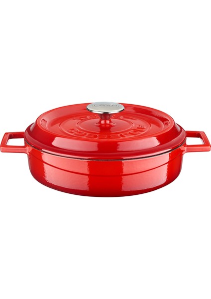 Döküm Çok Amaçlı Yayvan Tencere (Ø)24 Cm. Iç Krem, Kırmızı