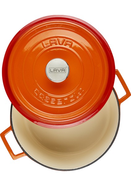 Döküm Yuvarlak Tencere (Ø)28 Cm. Iç Krem, Turuncu