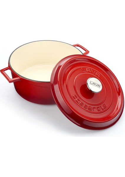 Döküm Yuvarlak Tencere (Ø)28 Cm. Iç Krem, Kırmızı fiyatları