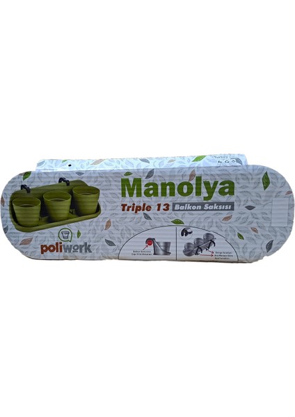 Manolya 13 Triple Balkon Saksısı Beyaz