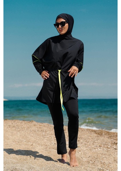 Siyah Kadın Neon Biye Detaylı Tasarım Tesettür Mayo M2272 modelleri