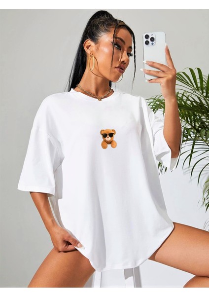Unisex Oversize Ayıcık Baskılı T-Shirt