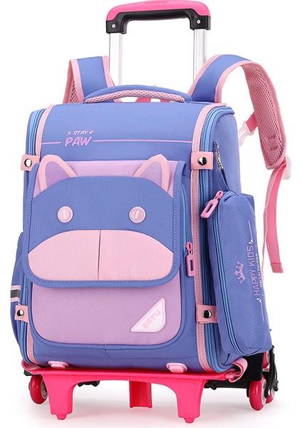 Lovehome Çocuklar Için Büyük Kapasitelii Tekerlekli Sırt Çantası - Mavi/pembe (Yurt Dışından)