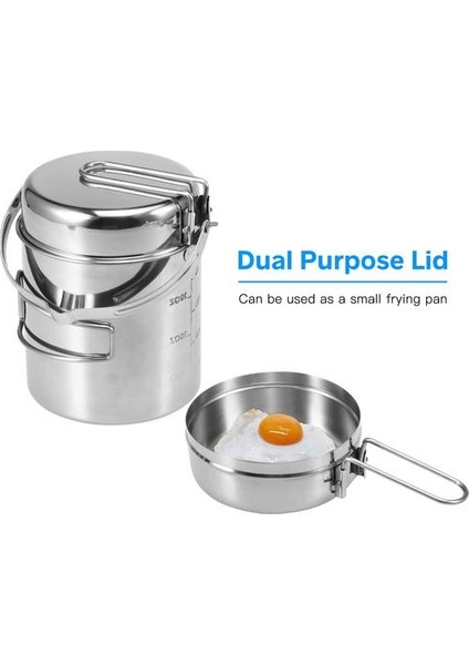 1l Kamp Pot Set Paslanmaz Çelik Pişirme Su Isıtıcısı Seti (Yurt Dışından)