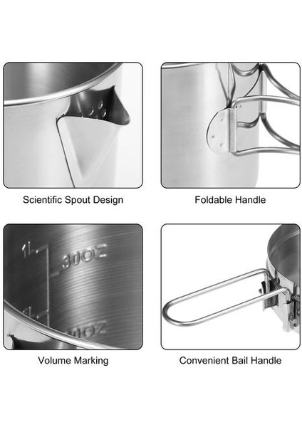 1l Kamp Pot Set Paslanmaz Çelik Pişirme Su Isıtıcısı Seti (Yurt Dışından)