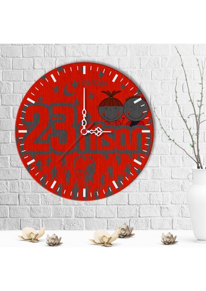 Kişiye Özel 23 Nisan Tasarımlı Ahşap Duvar Saati (30 Cm.) - 2