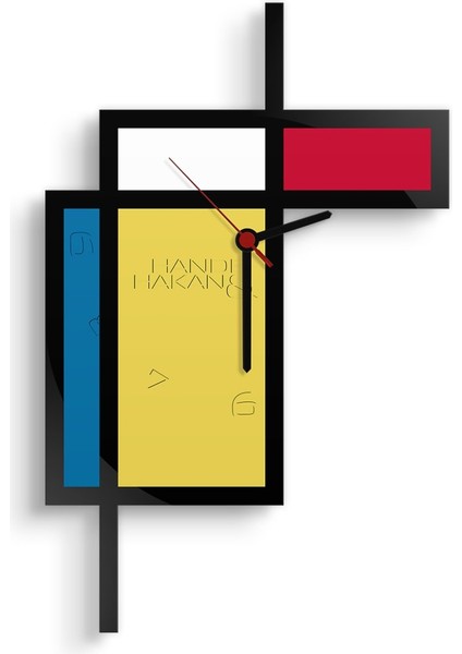 Kişiye Özel Mondrian Tasarımlı Ahşap Duvar Saati - 1