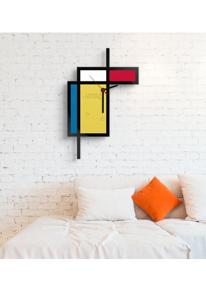 Kişiye Özel Mondrian Tasarımlı Ahşap Duvar Saati - 1