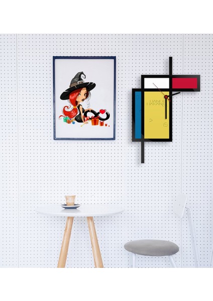 Kişiye Özel Mondrian Tasarımlı Ahşap Duvar Saati - 1