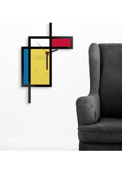 Kişiye Özel Mondrian Tasarımlı Ahşap Duvar Saati - 1