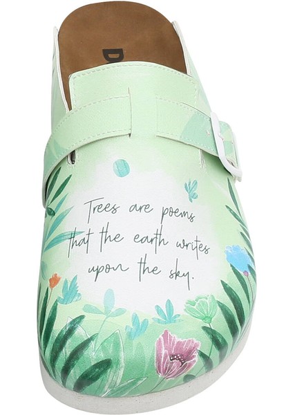 Kadın Vegan Deri Yeşil Terlik - Trees are Poems Tasarım indirimleri
