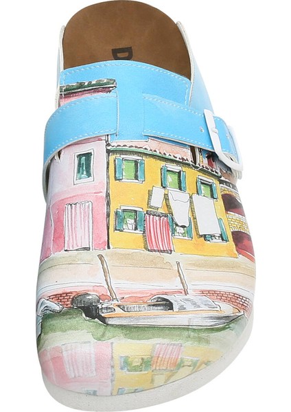 Kadın Vegan Deri Turkuaz Terlik - Burano Island Tasarım indirimleri