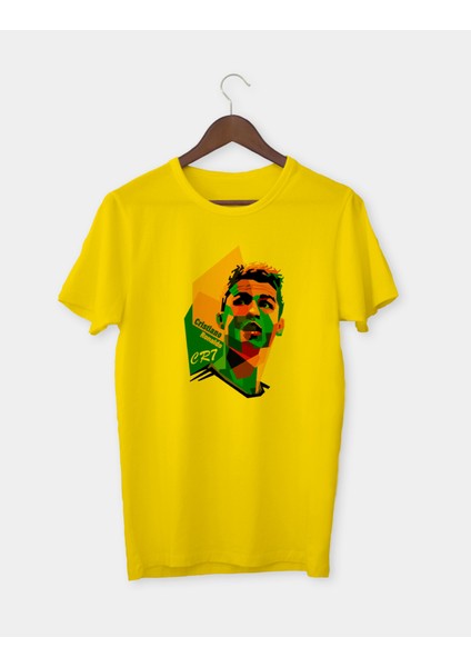 Cristiano Ronaldo Baskılı Sarı Yetişkin T-Shirt