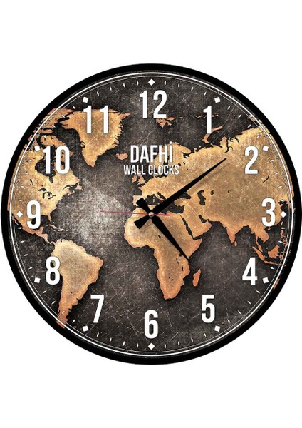 Dafhi Dünya Haritası Ahşap Duvar Saati 35X35