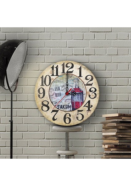 Kişiye Özel Old Town Tasarımlı Vintage Ahşap Duvar Saati (30 Cm.) - 2