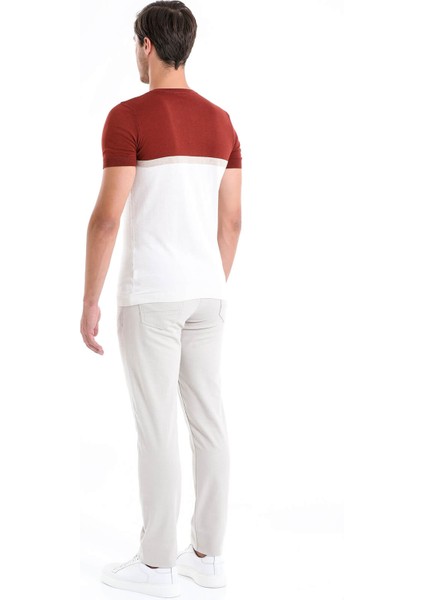 Erkek Kiremit Slim Fit Desenli Bisiklet Yaka Tişört fırsatları