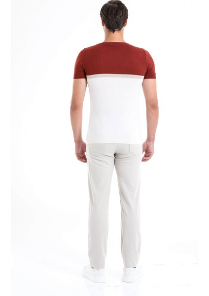 Erkek Kiremit Slim Fit Desenli Bisiklet Yaka Tişört indirimleri