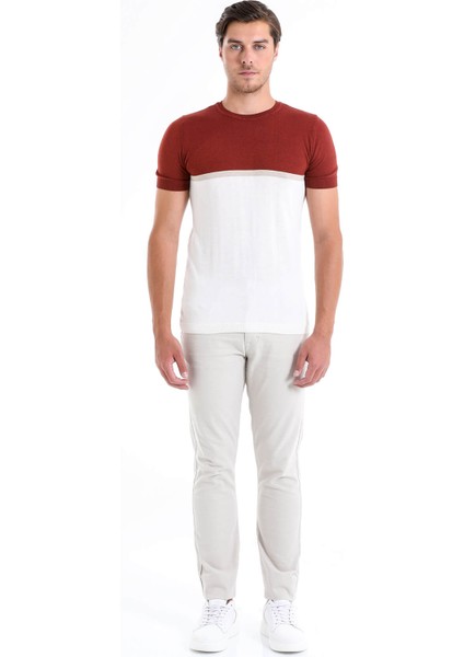 Erkek Kiremit Slim Fit Desenli Bisiklet Yaka Tişört fiyatları