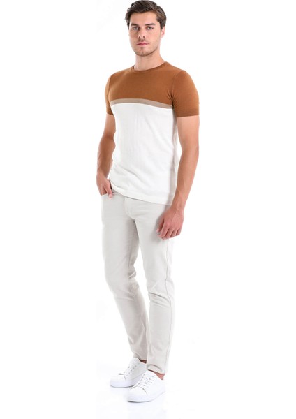 Erkek Tarçın Slim Fit Desenli Bisiklet Yaka Tişört modelleri