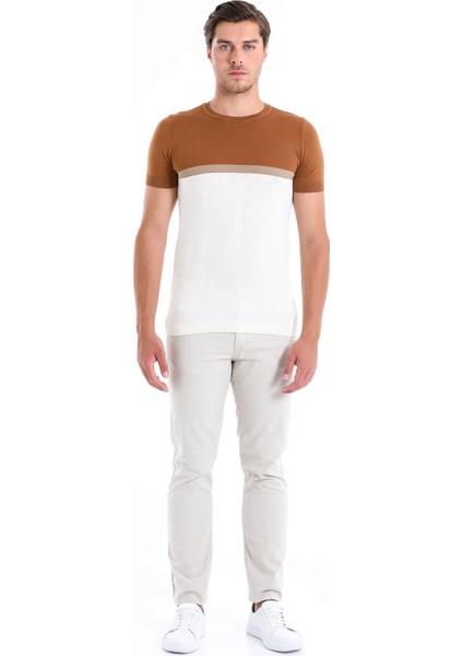 Erkek Tarçın Slim Fit Desenli Bisiklet Yaka Tişört fırsatları