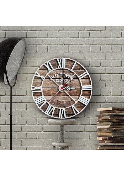 Kişiye Özel Old Town Tasarımlı Ahşap Vintage Duvar Saati (30 Cm.) - 9