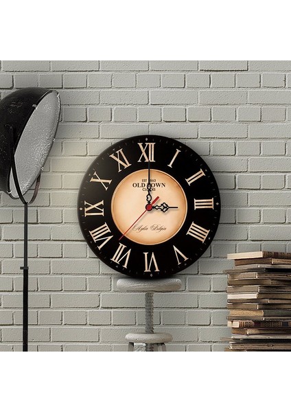 Kişiye Özel Old Town Tasarımlı Vintage Ahşap Duvar Saati (30 Cm.) - 4