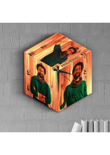 Kişiye Özel 3D Küp Tasarımlı Resimli Ahşap Duvar Saati - 1
