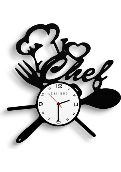 Kişiye Özel I Love Chef Ahşap Mutfak Duvar Saati