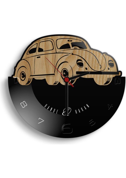 Kişiye Özel Retro Beetle Tasarımlı Ahşap Duvar Saati (Model 3-3)