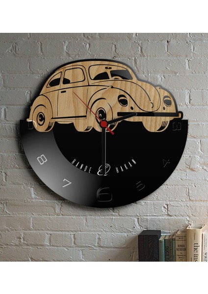 Kişiye Özel Retro Beetle Tasarımlı Ahşap Duvar Saati (Model 3-3)