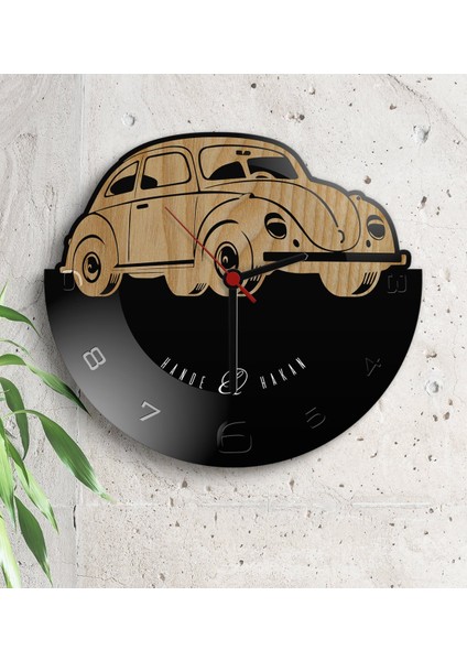 Kişiye Özel Retro Beetle Tasarımlı Ahşap Duvar Saati (Model 3-3)