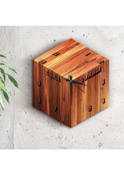 Kişiye Özel 3D Küp Tasarımlı Ahşap Duvar Saati - 1