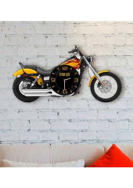 Kişiye Özel Motosiklet Tasarımlı Ahşap Duvar Saati-5