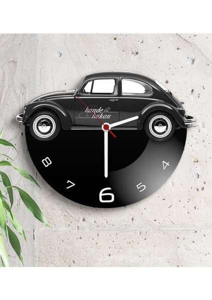 Kişiye Özel Retro Beetle Tasarımlı Ahşap Duvar Saati (Model 4)