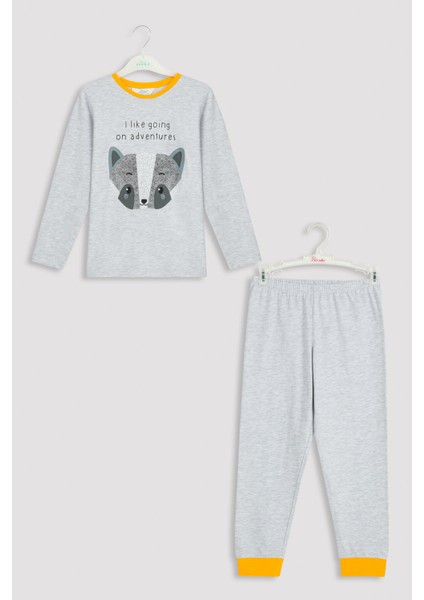 Açık Gri Melanj Erkek Çocuk B. Racoon Pijama Takımı