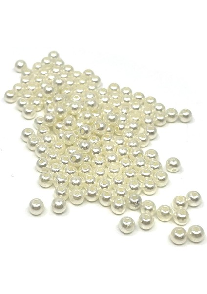 Lüx Inci Boncuk 4 mm Plastik Krem Renk (50 Gram)