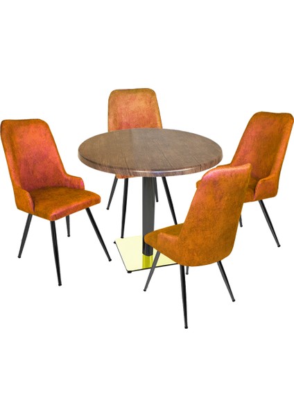 Karanfil Gold Werzalit Yuvarlak - Çırağan Gold Masa Takımı Q90 - Antik Dark Kiremit